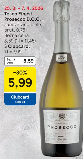 Tesco Finest Prosecco D.O.C. šumivé víno biele brut