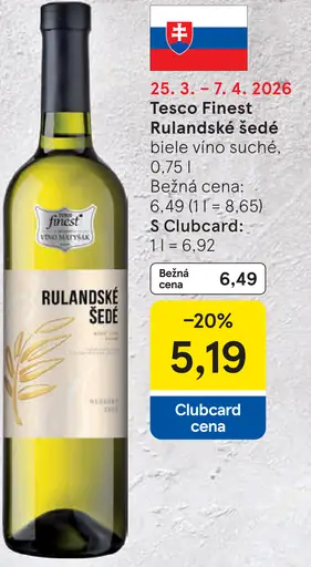 Tesco Finest Rulandské šedé biele víno suché