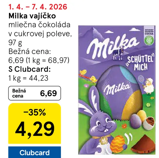 Milka Vajíčko z mliečnej čokolády vo vnútri s vajíčkami v cukrovej poleve