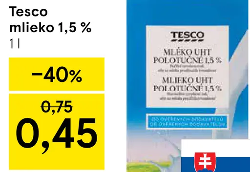 Tesco mlieko 1,5 %