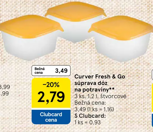 Curver Fresh & Go súprava dóz na potraviny štvorcové