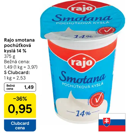 Rajo Smotana pochúťková kyslá 14%