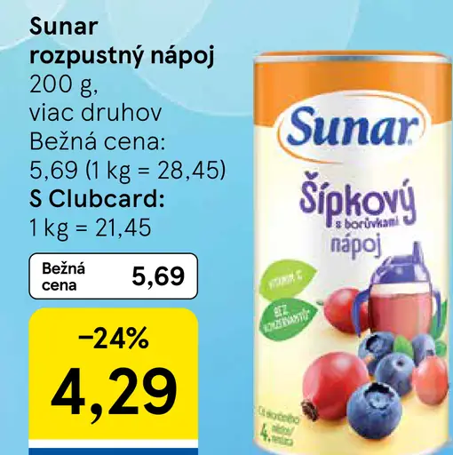 Sunar rozpustný nápoj viac druhov