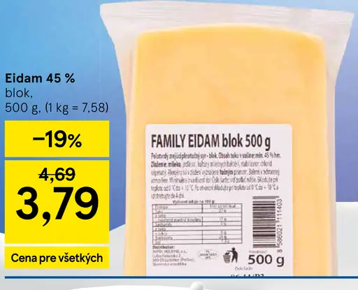 Family Eidam syr 45 % blok