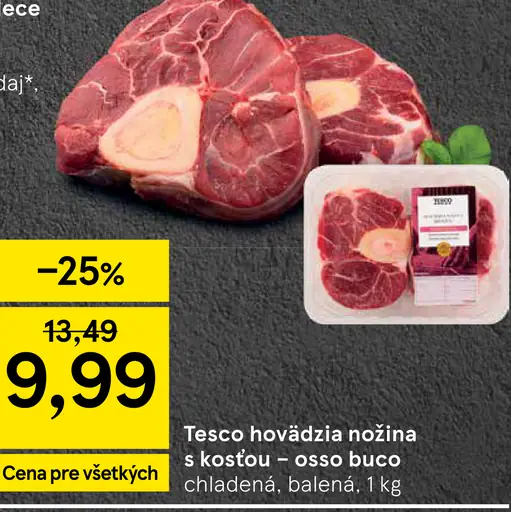 Tesco hovädzia nožina s kosťou osso bucco chladená balená