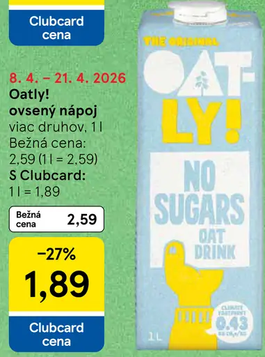 Oatly ovsený nápoj viac druhov