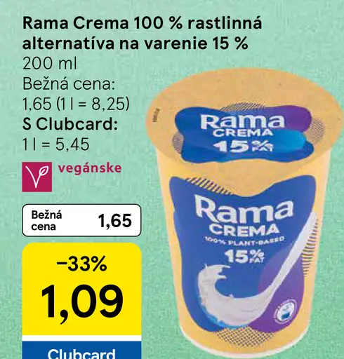 Rama Crema 100 % rastlinná alternatíva na varenie 15 %
