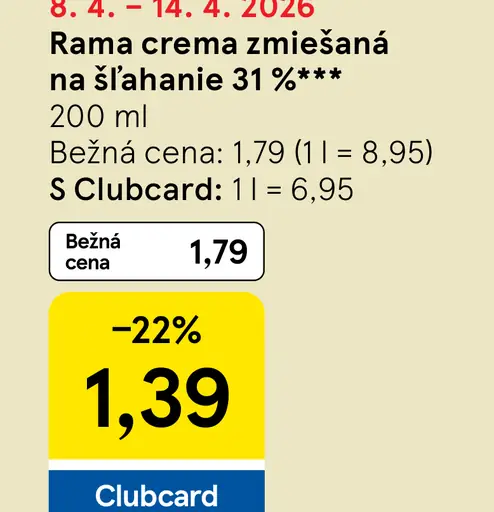 Rama Crema zmiešaná s maslom na šľahanie 31 %