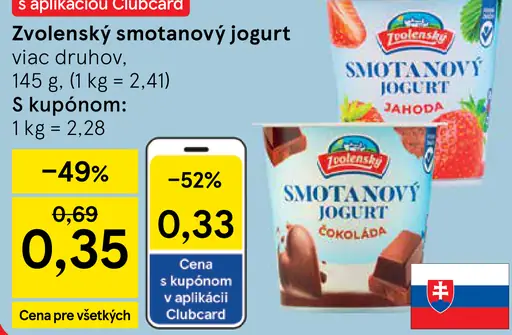 Zvolenský smotanový jogurt rôzne druhy s kupónom