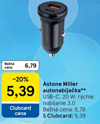 Astone Miller autonabíjačka USB-C 20 W