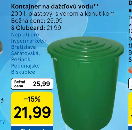 Kontajner na dažďovú vodu plastový s vekom a kohútikom