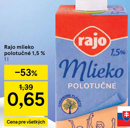 Rajo Mlieko polotučné 1,5%
