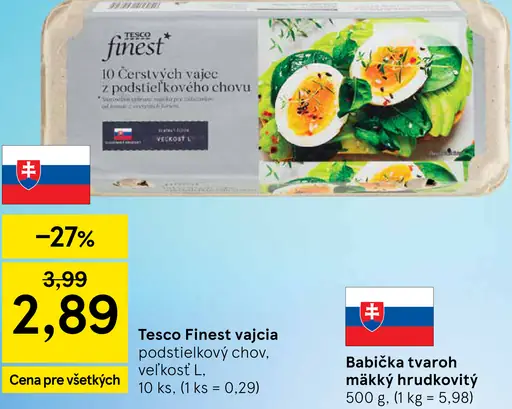 Tesco Finest vajcia z podstielkového chovu veľkosť L
