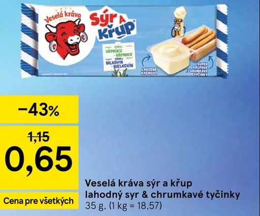 Veselá kráva syr & krúp lahodný syr a chrumkavé tyčinky