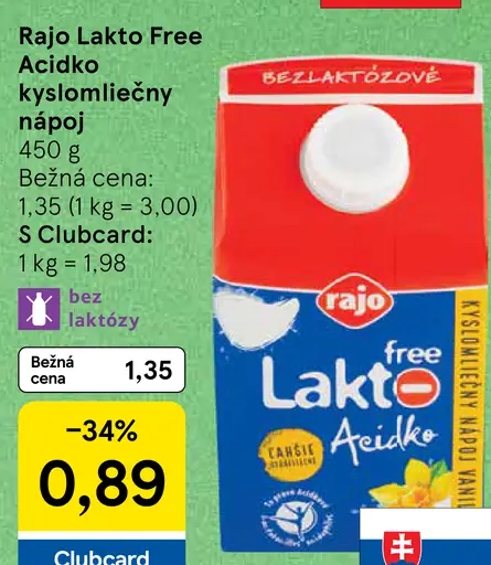 Rajo Lakto Free Acidko kyslomliečny nápoj vanilka