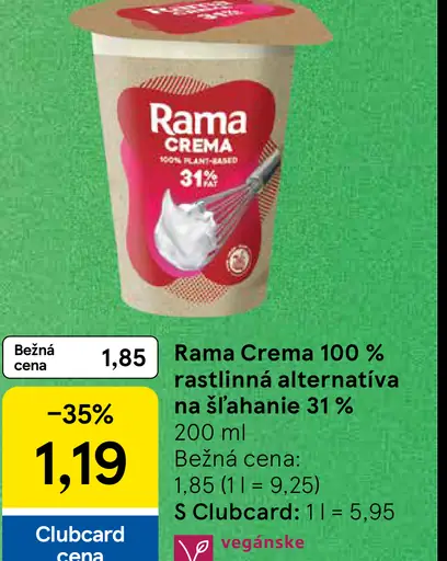 Rama Crema 100 % rastlinná alternatíva na šľahanie 31 %