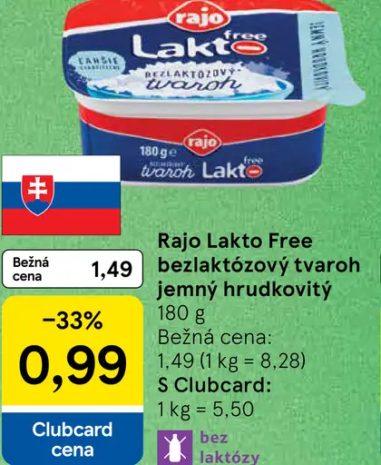 Rajo Lakto Free bezlaktózový tvaroh jemný hrudkovitý