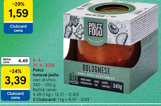 Polcz hotové jedlo Bolognese ragú so zeleninou