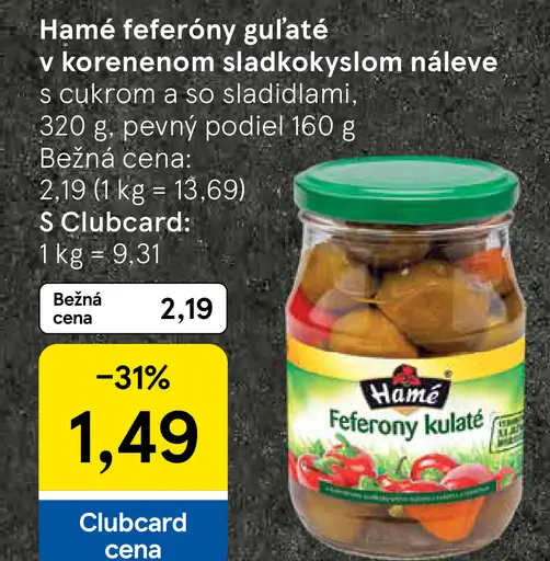 Hamé feferony guľaté v korenenom sladkokyslom náleve