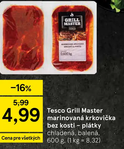 Tesco Grill Master marinovaná krkovička bez kosti plátky chladená