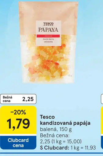 Tesco kandizovaná papája balená