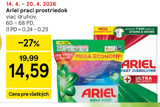 Ariel prací prostriedok viac druhov 38–63 PD