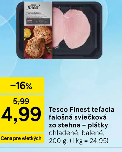 Tesco Finest teľacia falošná sviečková zo stehna plátky chladené balené