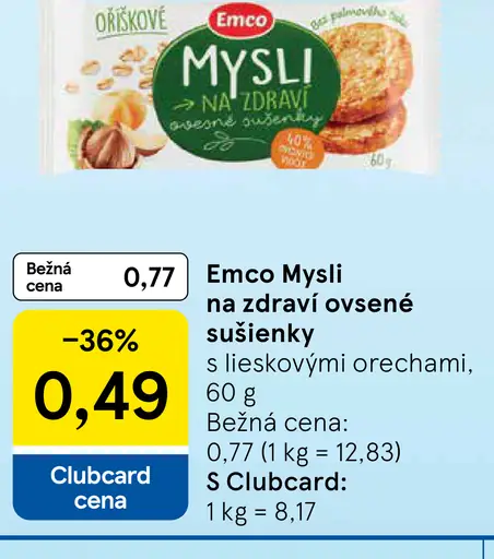 Emco Mysli na Zdraví Ovsené sušienky s lieskovými orechami