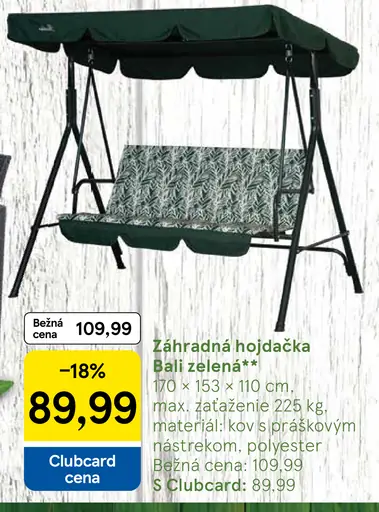 Záhradná hojdačka Bali zelená kovová konštrukcia, polyester