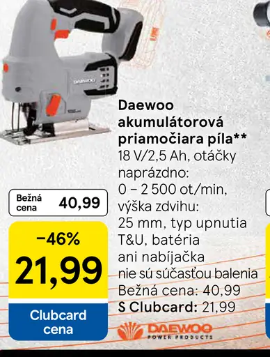 Daewoo akumulátorová priamočiara píla