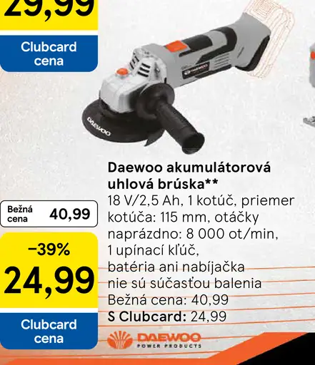 Daewoo akumulátorová uhlová brúska