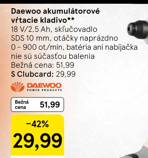 Daewoo akumulátorové vŕtacie kladivo SDS
