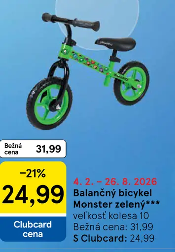Monster balančný bicykel zelený