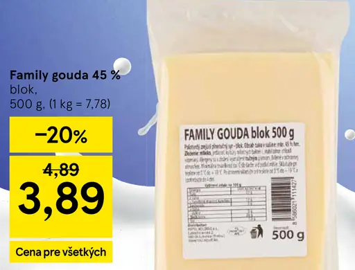 Family gouda 45 % blok