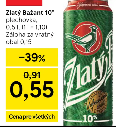 Zlatý Bažant 10° plechovka