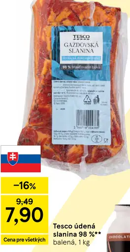 Tesco gazdovská slanina 98 % bravčového boku