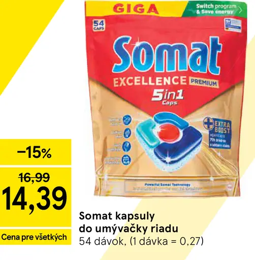 Somat Excellence Premium 5in1 kapsuly do umývačky riadu