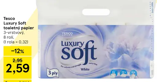 Tesco Luxury Soft toaletný papier 3-vrstvový White