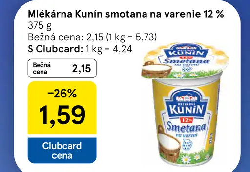 Mlékárna Kunín smotana na varenie 12 %