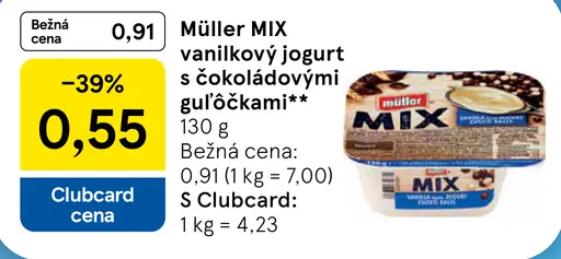 Müller MIX vanilkový jogurt s čokoládovými guľôčkami