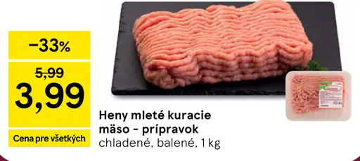Heny mleté kuracie mäso - prípravok chladené balené