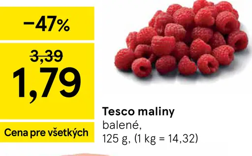 Tesco maliny balené