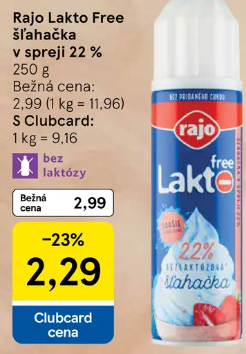 Rajo Lakto Free Šľahačka v spreji 22%