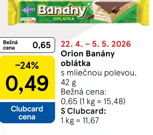Orion Banány oblátka s mliečnou polevou
