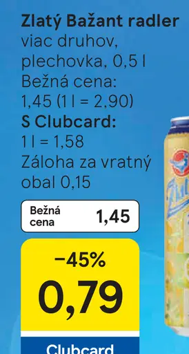 Zlatý Bažant nealkoholický radler rôzne druhy plechovka