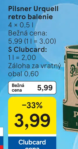 Pilsner Urquell pivo retro balenie plechovka