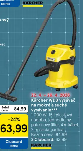 Kärcher WD3 vysávač na mokré a suché vysávanie 15 l