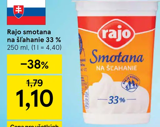 Rajo Smotana na šľahanie 33%