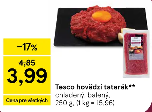 Tesco hovädzí tatarák chladený, balený