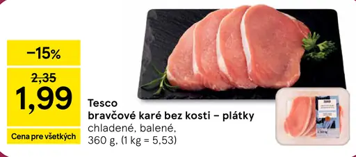 Tesco bravčové pliecko bez kosti chladené, balené